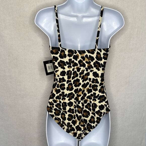 NWT Ellen Tracy Animal Print Halter One-Piece Swimsuit w/ Keyhole – Size 8 - Picture 6 of 8